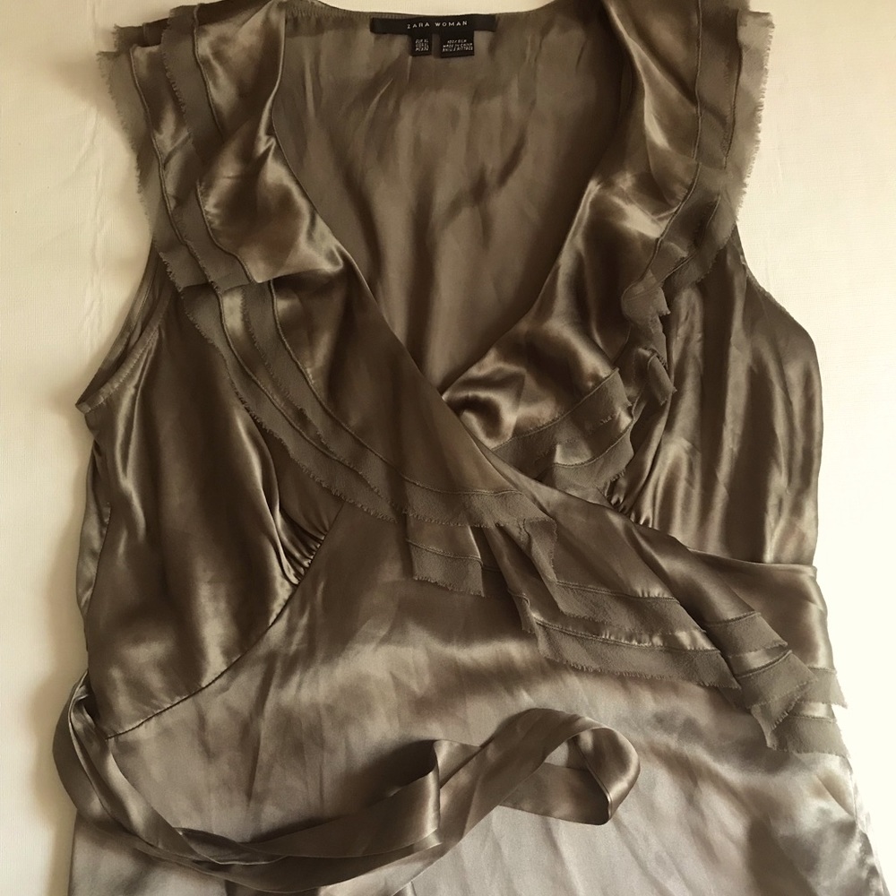 Zara Argentina Unique Taupe 100% Silk Blouse